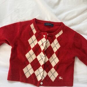 Burberry Red and Cream Argyle Sweater
